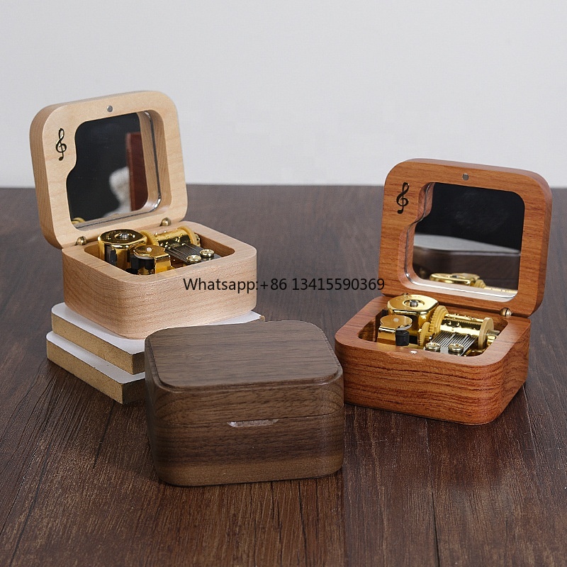 Kids Toys Logo - Natural Wooden Music Box Gold-Plated Sankyo