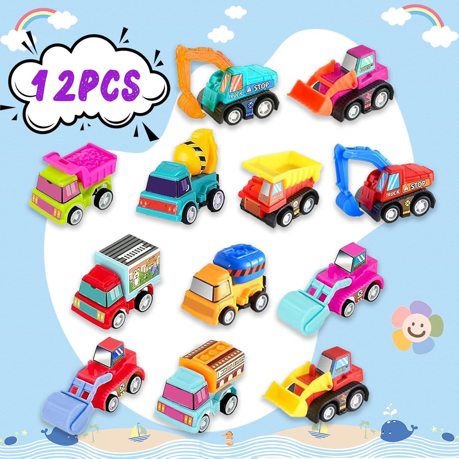 12pcs Pull Back Cars Truck Veh - Kids Toys Car 评论和价格